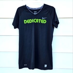 Nike Black T-Shirt with Green 'Dedicated' Print